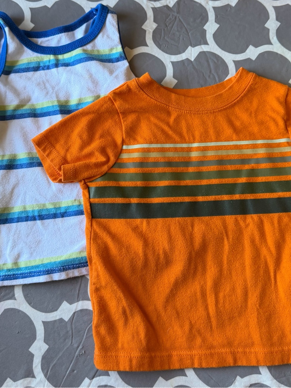 Kids Orange Stripe Short-Sleeve Tee and Tank - Bright Orange